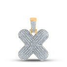 10kt Yellow Gold Men's Round Diamond Bubble X Letter Charm Pendant - 7/8 Cttw | Splendid Jewellery - Splendid Jewellery