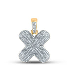 10kt Yellow Gold Men's Round Diamond Bubble X Letter Charm Pendant - 7/8 Cttw | Splendid Jewellery - Splendid Jewellery