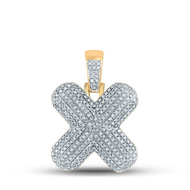 10kt Yellow Gold Men's Round Diamond Bubble X Letter Charm Pendant - 7/8 Cttw | Splendid Jewellery - Splendid Jewellery
