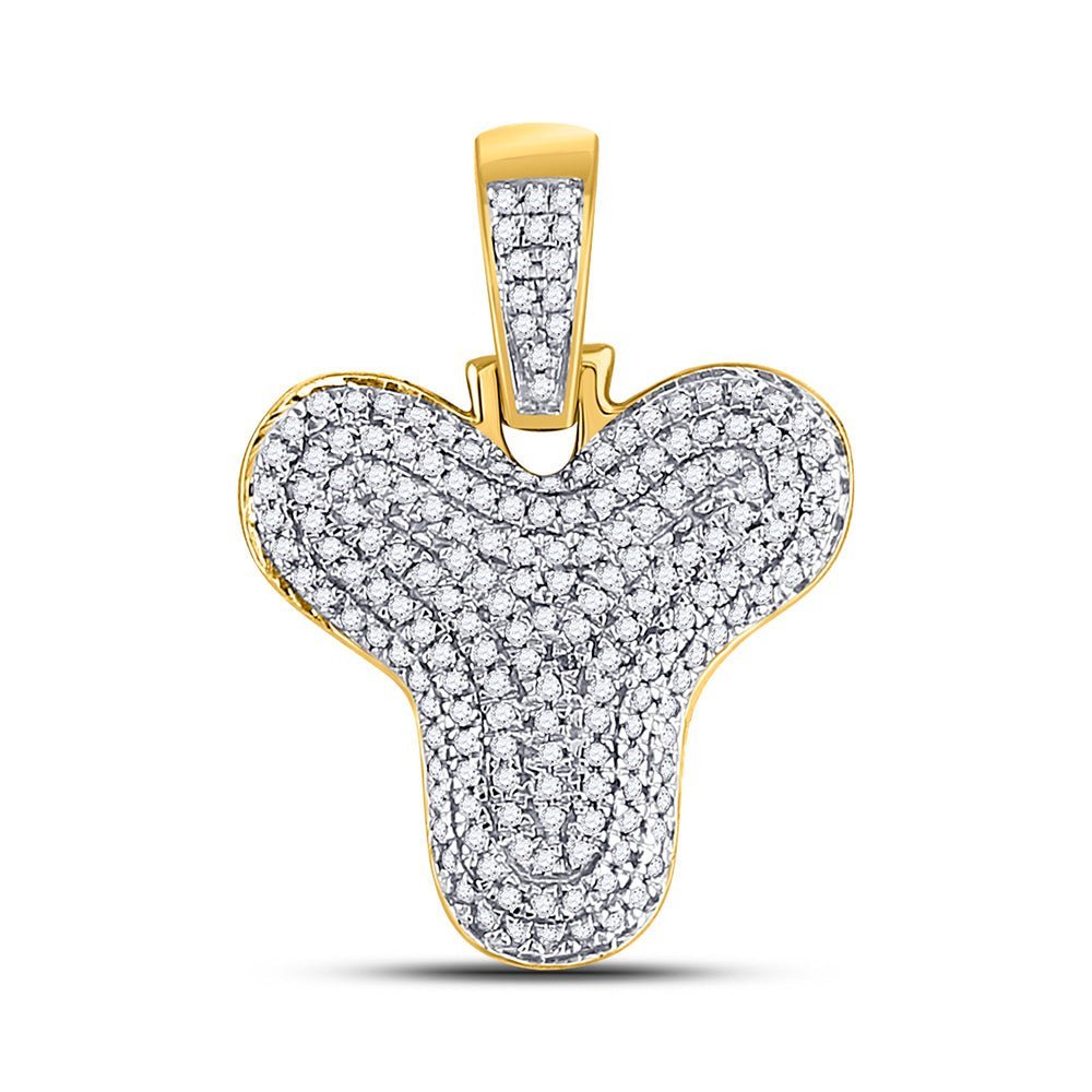 10kt Yellow Gold Men's Round Diamond Bubble Y Letter Pendant - 1/2 Cttw - Splendid Jewellery