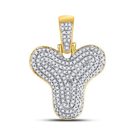 10kt Yellow Gold Men's Round Diamond Bubble Y Letter Pendant - 1/2 Cttw - Splendid Jewellery
