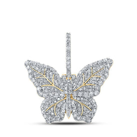 10kt Yellow Gold Men's Round Diamond Butterfly Charm Pendant - 1.5 Cttw | Splendid Jewellery - Splendid Jewellery