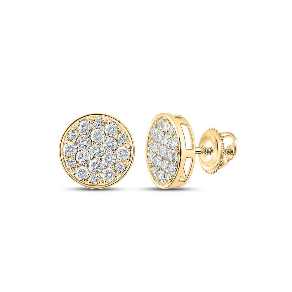 10kt Yellow Gold Men's Round Diamond Button Cluster Earrings 1 Cttw | Dazzling Brilliance - Splendid Jewellery