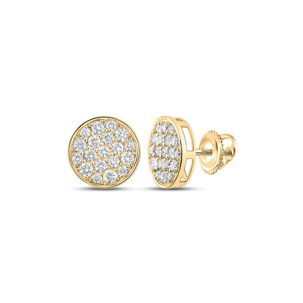 10kt Yellow Gold Men's Round Diamond Button Cluster Earrings - 1 Cttw | Exquisite Jewellery - Splendid Jewellery