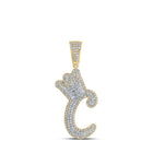 10kt Yellow Gold Men's Round Diamond C Crown Letter Charm Pendant - 1 Cttw - Splendid Jewellery