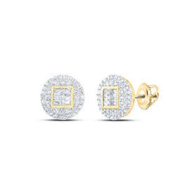 10kt Yellow Gold Men's Round Diamond Circle Cluster Earrings 1/2 Cttw | Dazzling Brilliance - Splendid Jewellery