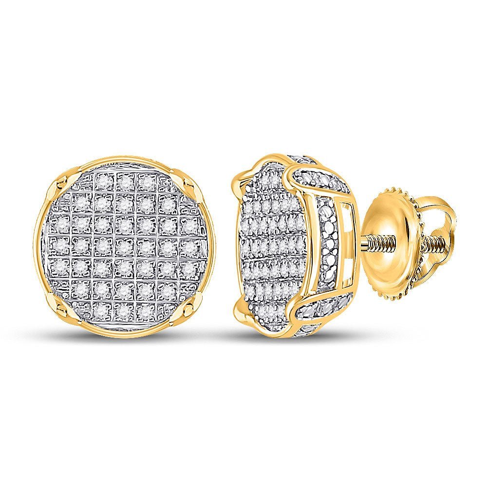 10kt Yellow Gold Men's Round Diamond Circle Cluster Earrings 1/4 Cttw - Luxurious Brilliance - Splendid Jewellery