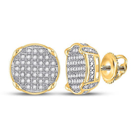 10kt Yellow Gold Men's Round Diamond Circle Cluster Earrings 1/4 Cttw - Luxurious Brilliance - Splendid Jewellery