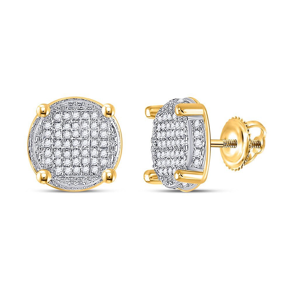 10kt Yellow Gold Men's Round Diamond Circle Cluster Earrings 1/4 Cttw - Sparkling Brilliance - Splendid Jewellery
