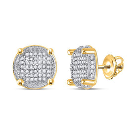 10kt Yellow Gold Men's Round Diamond Circle Cluster Earrings 1/4 Cttw - Sparkling Brilliance - Splendid Jewellery