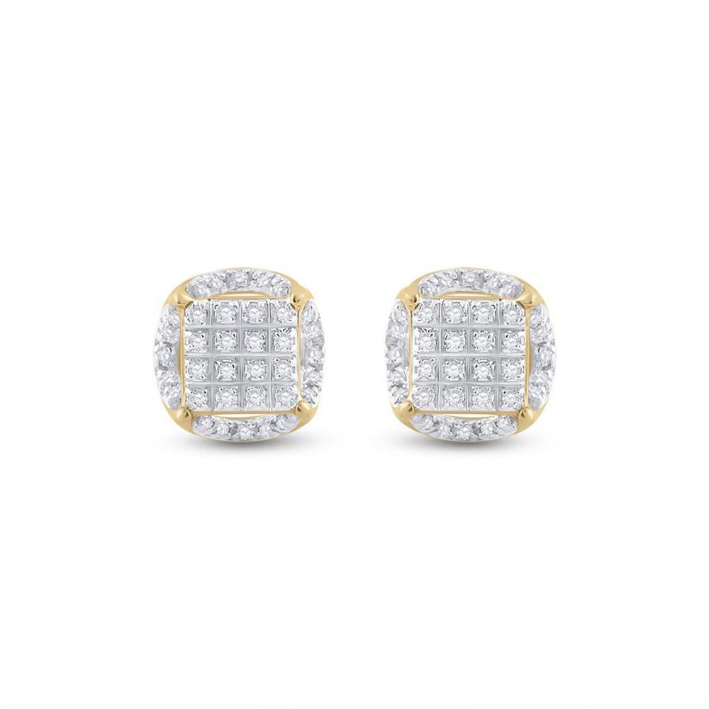 10kt Yellow Gold Men's Round Diamond Circle Cluster Earrings 1/5 Cttw | Dazzling Diamond Delight - Splendid Jewellery