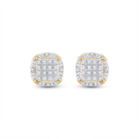 10kt Yellow Gold Men's Round Diamond Circle Cluster Earrings 1/5 Cttw | Dazzling Diamond Delight - Splendid Jewellery