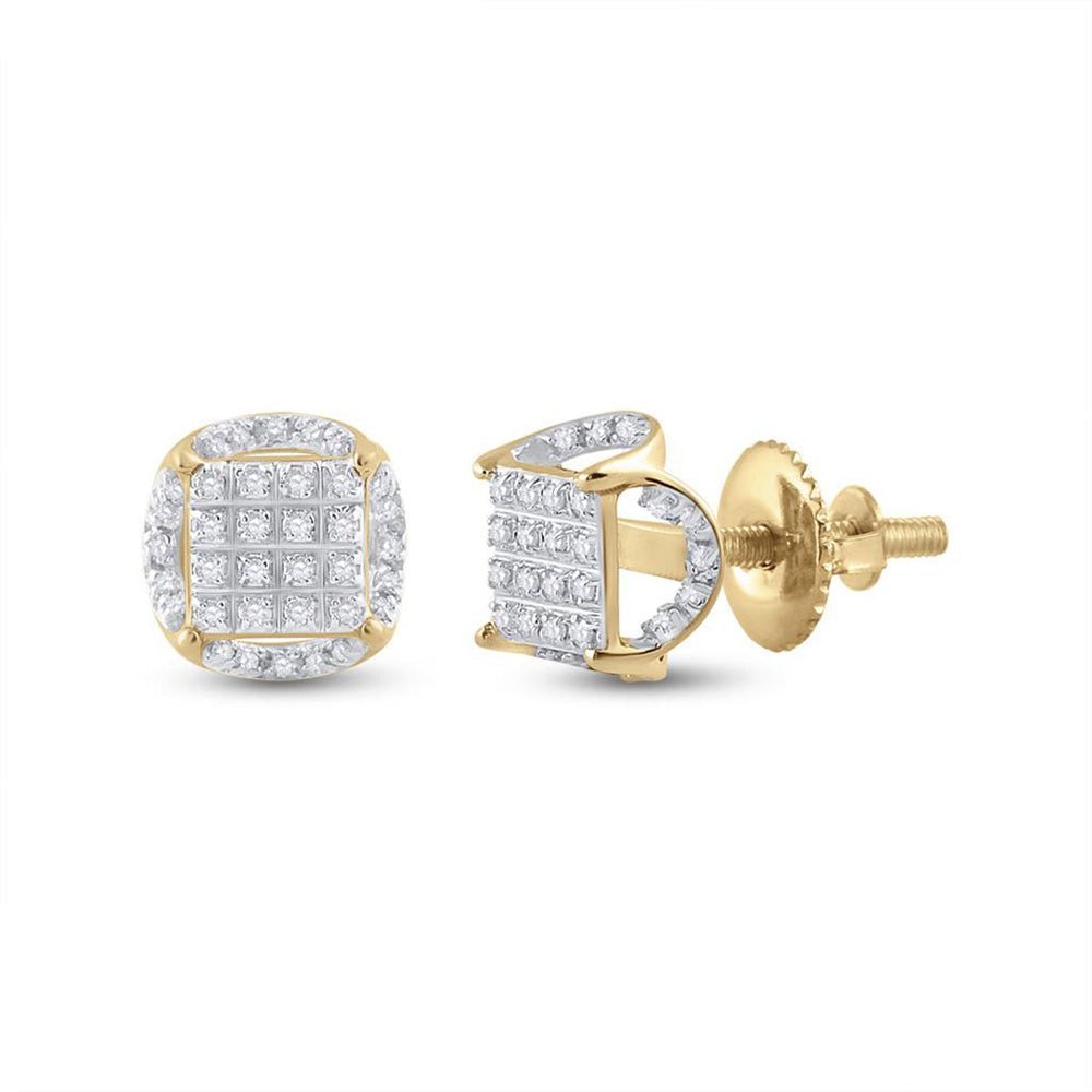 10kt Yellow Gold Men's Round Diamond Circle Cluster Earrings 1/5 Cttw | Dazzling Diamond Delight - Splendid Jewellery