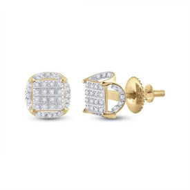 10kt Yellow Gold Men's Round Diamond Circle Cluster Earrings 1/5 Cttw | Dazzling Diamond Delight - Splendid Jewellery