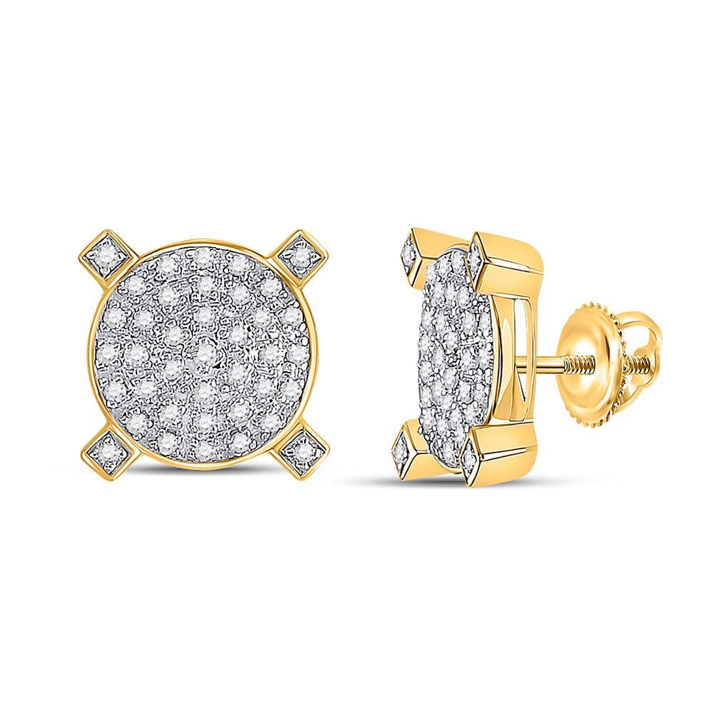 10kt Yellow Gold Men's Round Diamond Circle Cluster Earrings - Captivating Brilliance - Splendid Jewellery