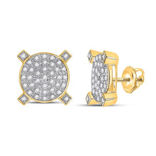 Load image into Gallery viewer, 10kt Yellow Gold Men's Round Diamond Circle Cluster Earrings - Captivating Brilliance - Splendid Jewellery