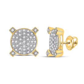 10kt Yellow Gold Men's Round Diamond Circle Cluster Earrings - Captivating Brilliance - Splendid Jewellery