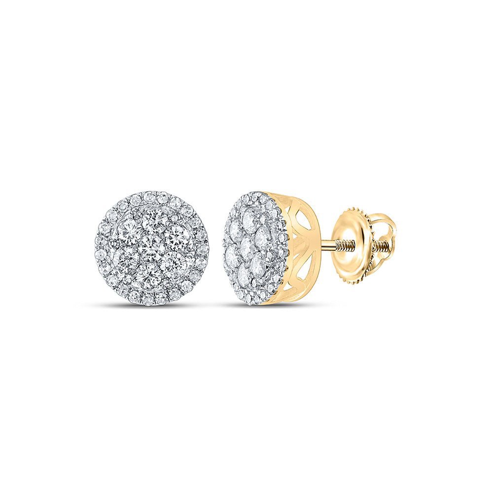 10kt Yellow Gold Men's Round Diamond Circle Cluster Earrings - Dazzling Brilliance - Splendid Jewellery