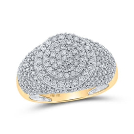 10kt Yellow Gold Men's Round Diamond Circle Cluster Ring - 1 - 3/4 Cttw | Splendid Jewellery - Splendid Jewellery