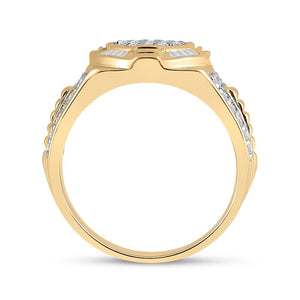 10kt Yellow Gold Mens Round Diamond Circle Cluster Ring 1 Cttw | Dazzling Brilliance - Splendid Jewellery