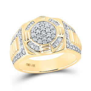 10kt Yellow Gold Mens Round Diamond Circle Cluster Ring 1 Cttw | Dazzling Brilliance - Splendid Jewellery