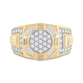 10kt Yellow Gold Mens Round Diamond Circle Cluster Ring 1 Cttw | Dazzling Brilliance Front view from the 10Kt Yellow Gold Mens Round Diamond Circle Cluster Ring 1 Cttwpin249337 collection by Splendid Jewellery