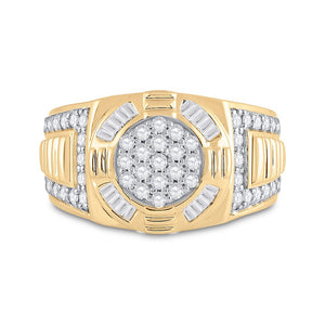 10kt Yellow Gold Mens Round Diamond Circle Cluster Ring 1 Cttw | Dazzling Brilliance - Splendid Jewellery