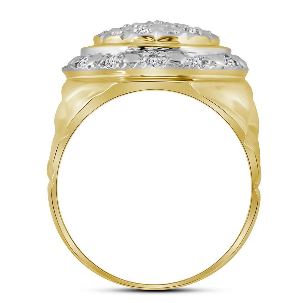 10kt Yellow Gold Men's Round Diamond Circle Cluster Ring 1/4 Cttw | Sparkling Circle of Diamonds Gold Ring - Splendid Jewellery