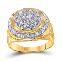 Load image into Gallery viewer, 10kt Yellow Gold Men&#39;s Round Diamond Circle Cluster Ring 1/4 Cttw | Sparkling Circle of Diamonds Gold Ring  Top View from Splendid Jewellery