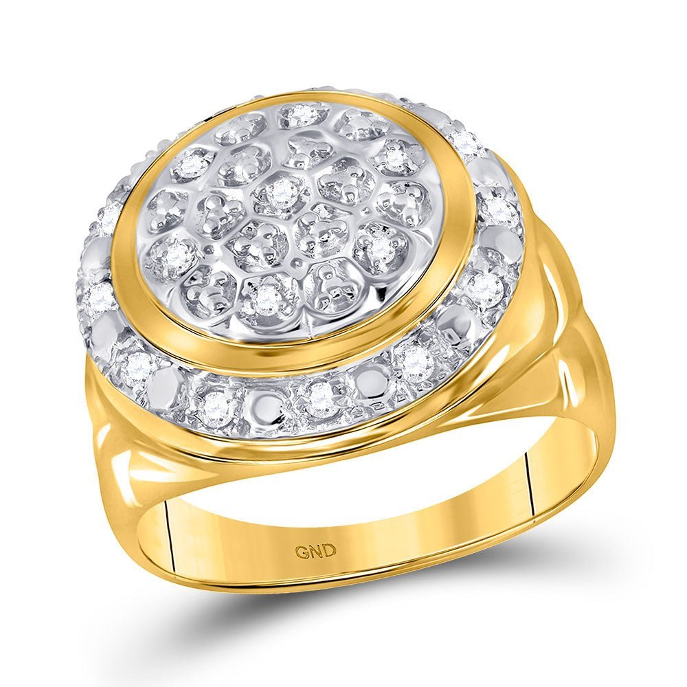 10kt Yellow Gold Men's Round Diamond Circle Cluster Ring 1/4 Cttw | Sparkling Circle of Diamonds Gold Ring - Splendid Jewellery