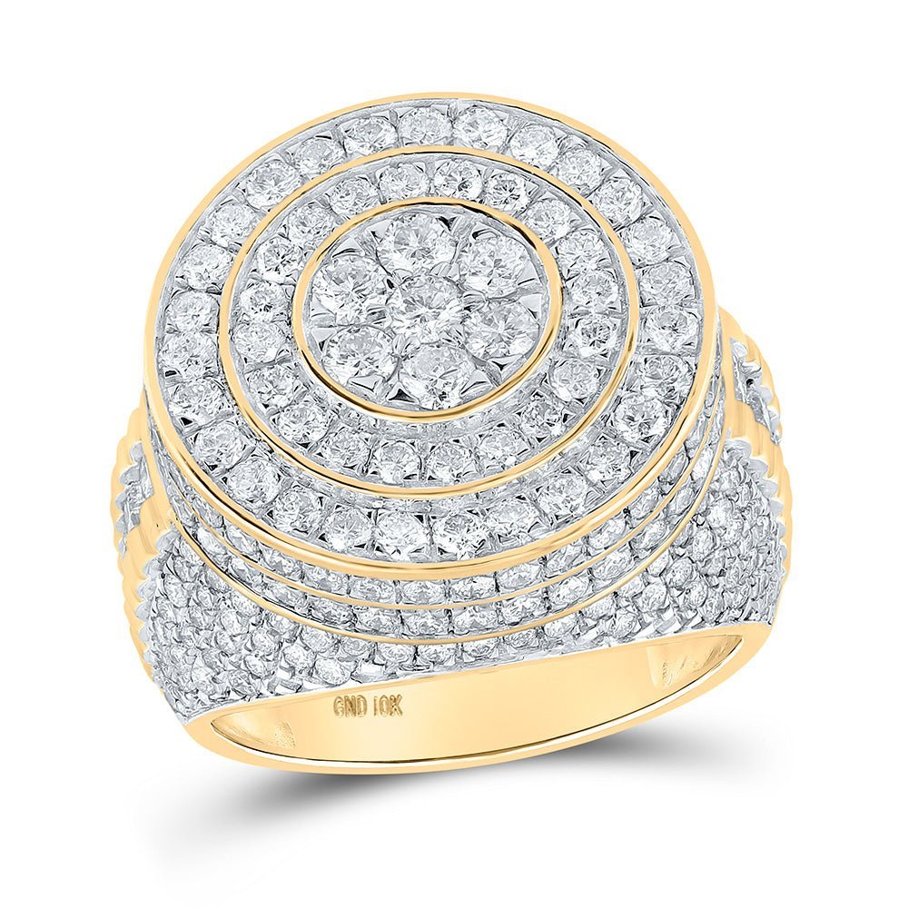 10kt Yellow Gold Men's Round Diamond Circle Cluster Ring 5 Cttw - A Dazzling Statement of Masculine Elegance - Splendid Jewellery