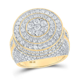 10kt Yellow Gold Men's Round Diamond Circle Cluster Ring 5 Cttw - A Dazzling Statement of Masculine Elegance - Splendid Jewellery