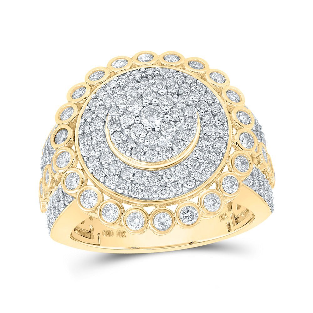 10kt Yellow Gold Men's Round Diamond Circle Cluster Ring - A Dazzling Statement Piece! - Splendid Jewellery