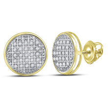 Load image into Gallery viewer, 10kt Yellow Gold Men&#39;s Round Diamond Circle Cluster Stud Earrings 1/8 Cttw | Sparkling Brilliance Side view from the 10Kt Yellow Gold Mens Round Diamond Circle Cluster Stud Earrings 1 8 Cttwpin223649 collection by Splendid Jewellery