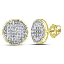 Load image into Gallery viewer, 10kt Yellow Gold Men&#39;s Round Diamond Circle Cluster Stud Earrings 1/8 Cttw | Sparkling Brilliance Top view from the 10Kt Yellow Gold Mens Round Diamond Circle Cluster Stud Earrings 1 8 Cttwpin223649 collection by Splendid Jewellery