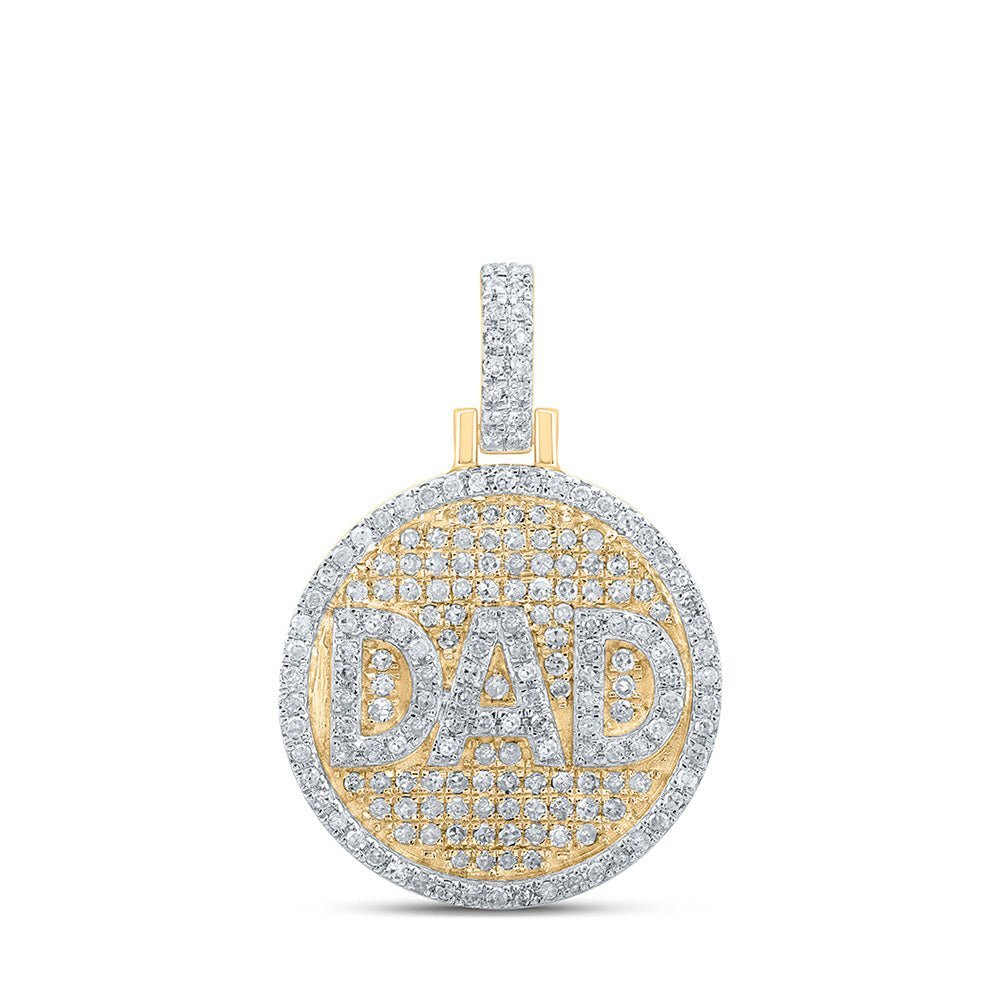 10kt Yellow Gold Men's Round Diamond Circle Dad Charm Pendant - 1/2 Cttw | Splendid Jewellery - Splendid Jewellery