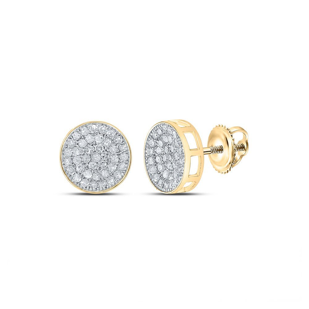 10kt Yellow Gold Men's Round Diamond Circle Disk Cluster Earrings 1/2 Cttw | Dazzling Gold and Diamond Cluster Stud Earrings - Splendid Jewellery