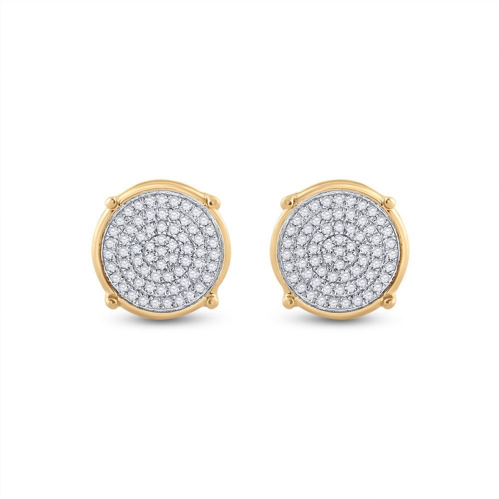 10kt Yellow Gold Men's Round Diamond Circle Disk Cluster Earrings 1/4 Cttw | Splendid Jewellery - Radiant Brilliance Men's Diamond Cluster Earrings - Splendid Jewellery