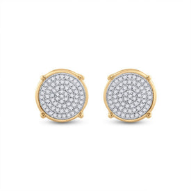 10kt Yellow Gold Men's Round Diamond Circle Disk Cluster Earrings 1/4 Cttw | Splendid Jewellery - Radiant Brilliance Men's Diamond Cluster Earrings - Splendid Jewellery