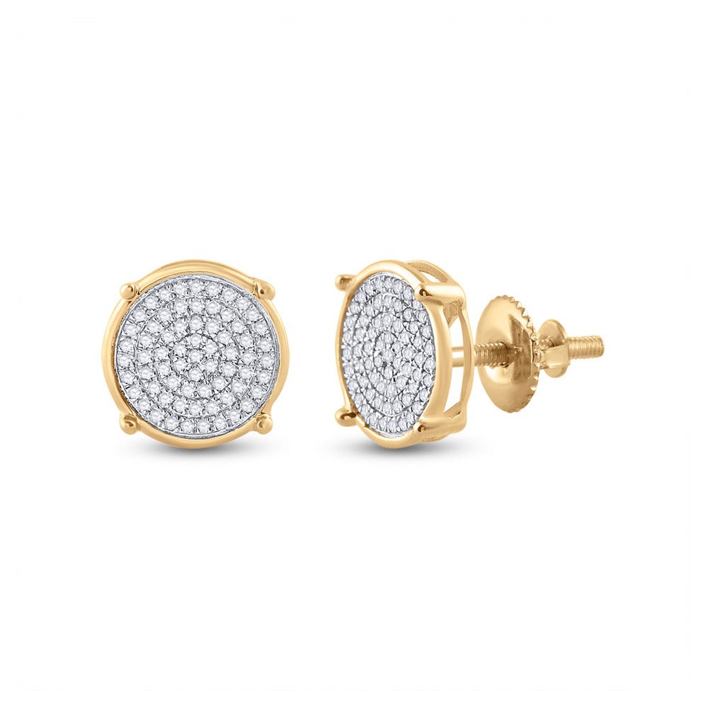 10kt Yellow Gold Men's Round Diamond Circle Disk Cluster Earrings 1/4 Cttw | Splendid Jewellery - Radiant Brilliance Men's Diamond Cluster Earrings - Splendid Jewellery