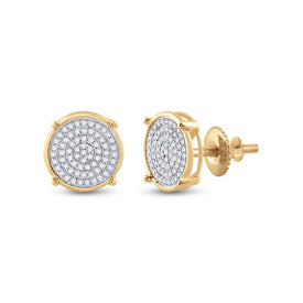 10kt Yellow Gold Men's Round Diamond Circle Disk Cluster Earrings 1/4 Cttw | Splendid Jewellery - Radiant Brilliance Men's Diamond Cluster Earrings - Splendid Jewellery