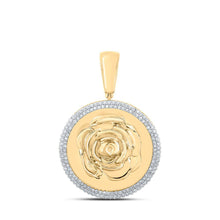 Load image into Gallery viewer, 10kt Yellow Gold Men's Round Diamond Circle Rose Charm Pendant - 1/2 Cttw | Splendid Jewellery - Splendid Jewellery