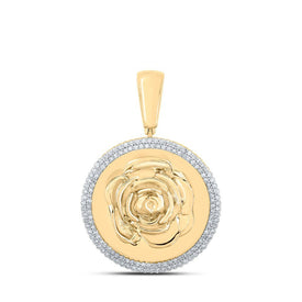 10kt Yellow Gold Men's Round Diamond Circle Rose Charm Pendant - 1/2 Cttw | Splendid Jewellery - Splendid Jewellery