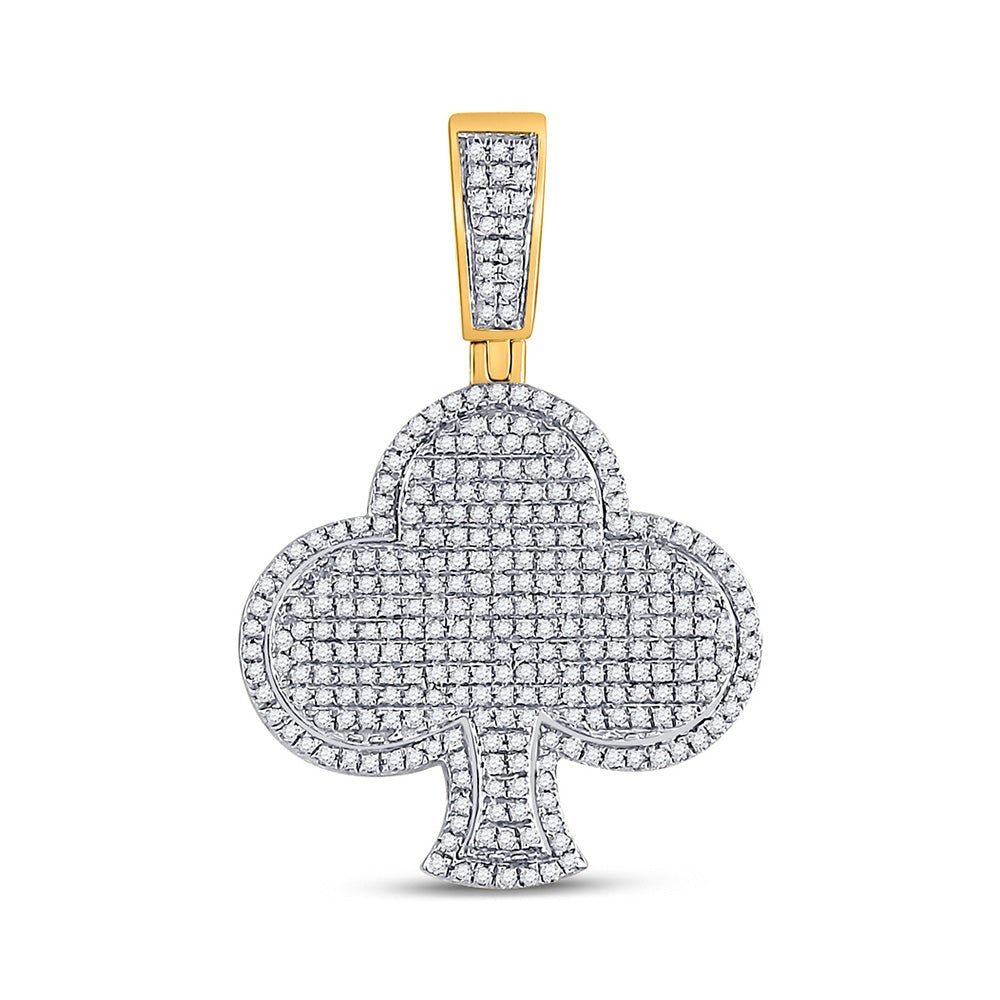 10kt Yellow Gold Men's Round Diamond Clover Charm Pendant - 3/4 Cttw - Splendid Jewellery