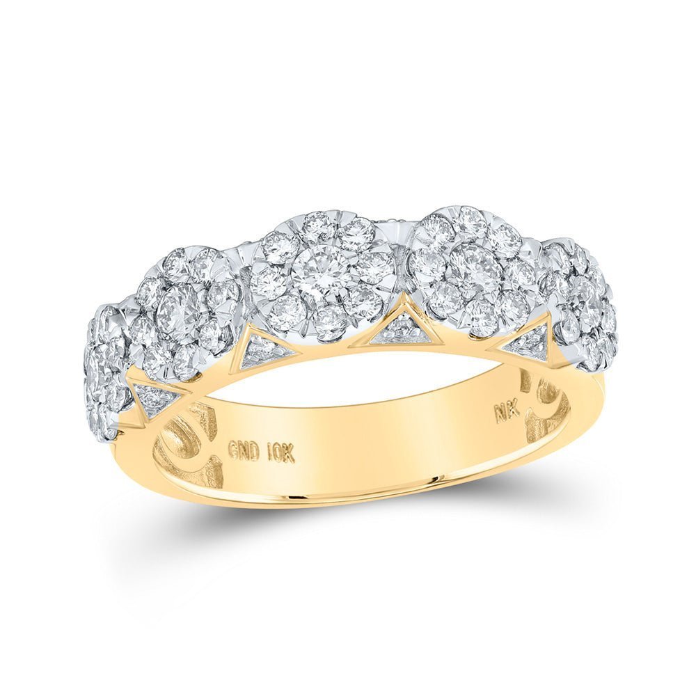 10kt Yellow Gold Mens Round Diamond Cluster Band Ring 1 - 1/2 Cttw | Splendid Jewellery - Splendid Jewellery