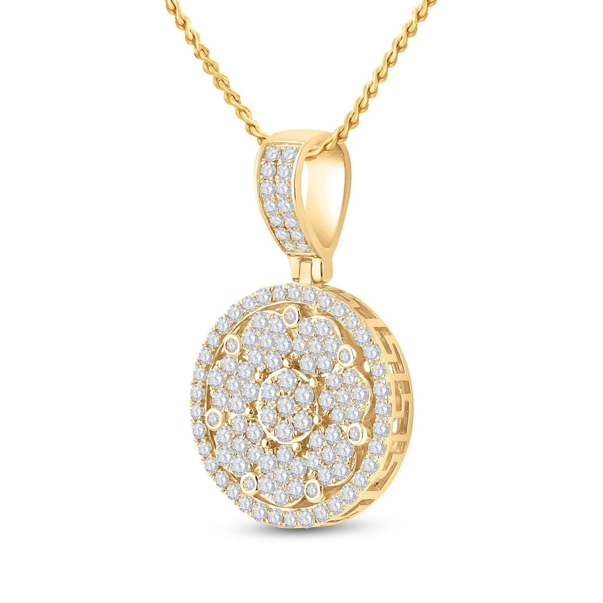 10kt Yellow Gold Men's Round Diamond Cluster Circle Charm Pendant - 3 Cttw | Splendid Jewellery - Splendid Jewellery