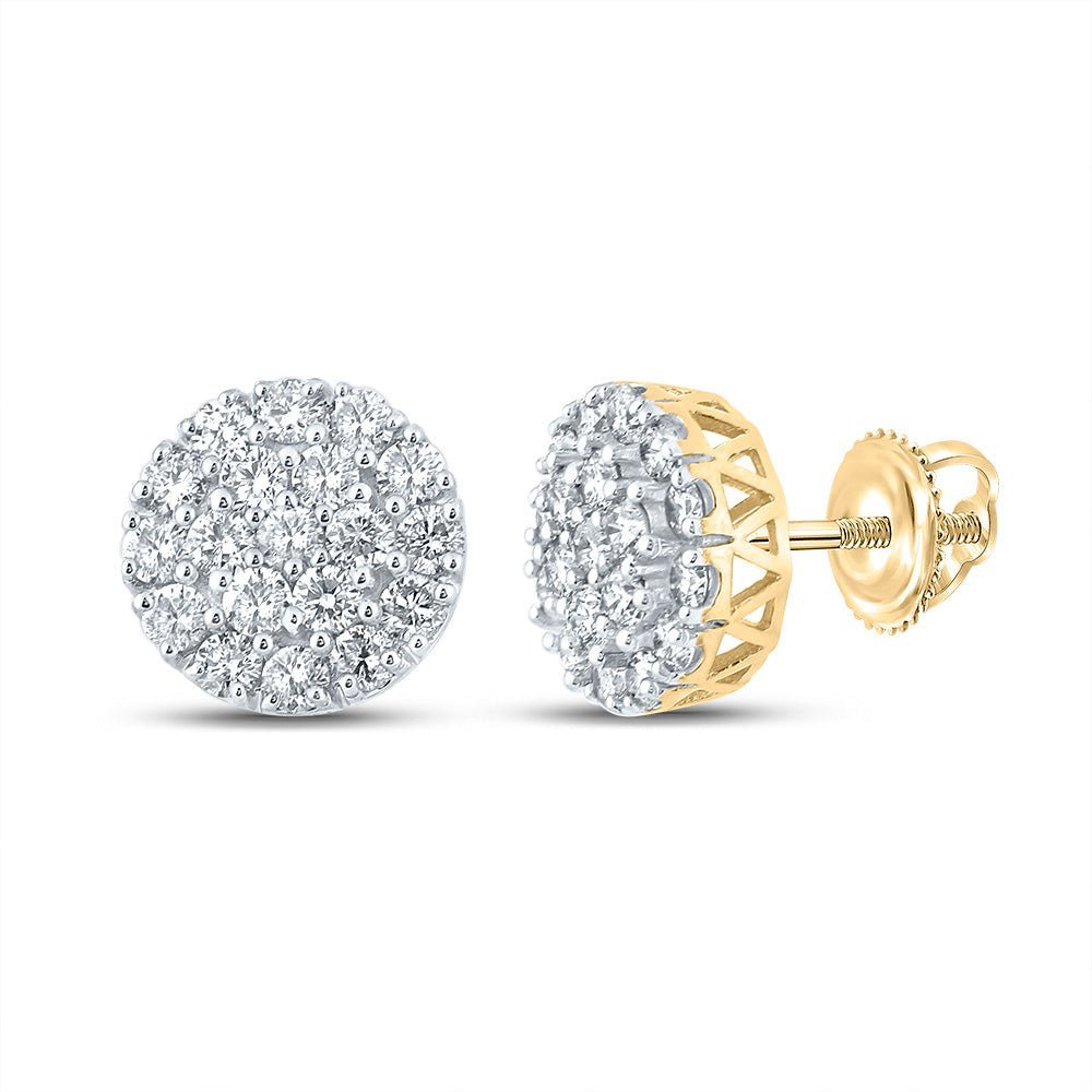 10kt Yellow Gold Men's Round Diamond Cluster Earrings - 1 Cttw | Dazzling Brilliance - Splendid Jewellery