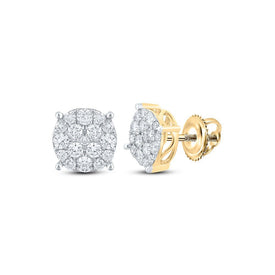 10kt Yellow Gold Men's Round Diamond Cluster Earrings - 1 Cttw | Exquisite Diamond Jewelry - Splendid Jewellery