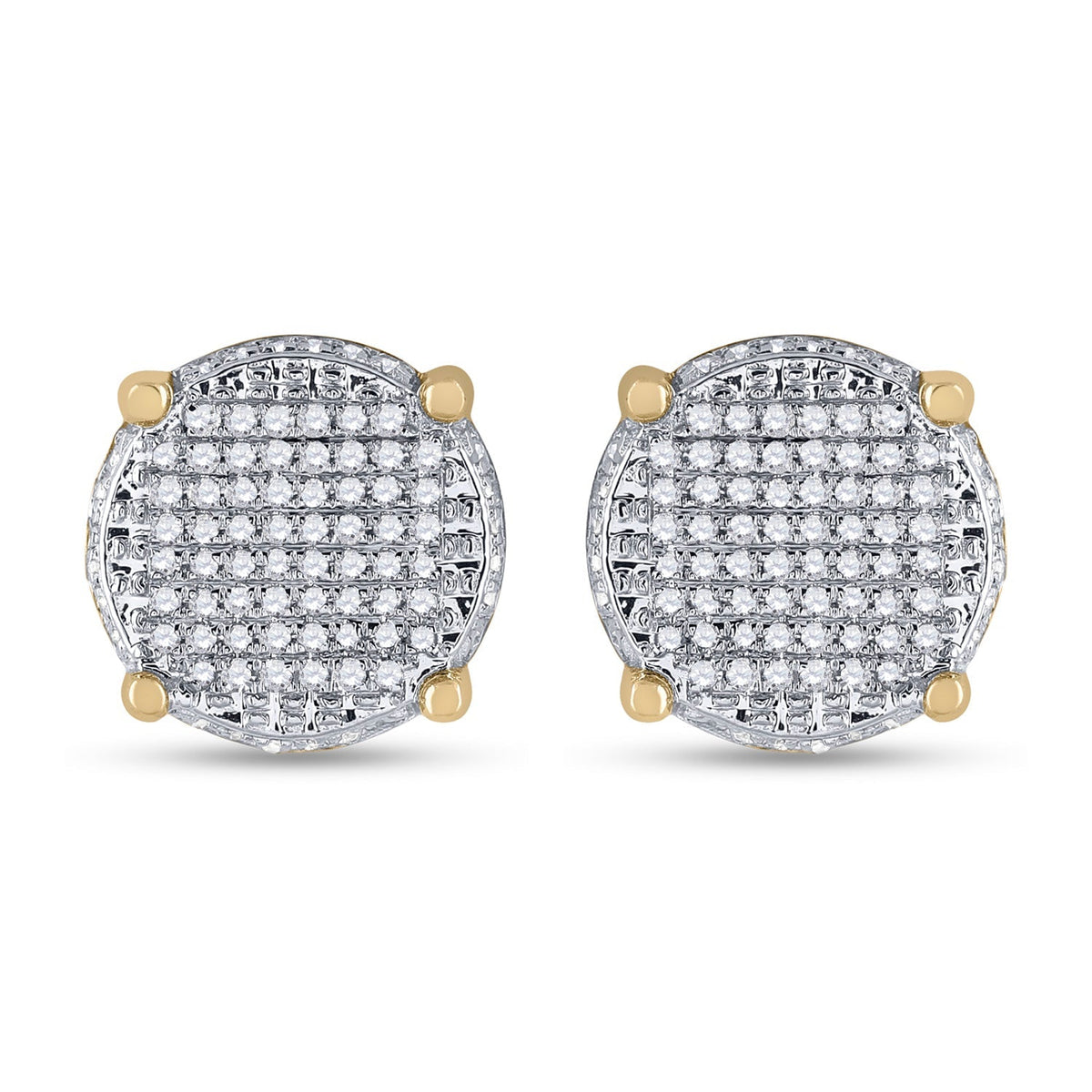 10kt Yellow Gold Men's Round Diamond Cluster Earrings 1/3 Cttw | Luxurious Diamond Brilliance - Splendid Jewellery