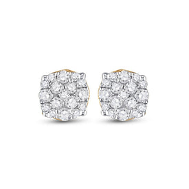 10kt Yellow Gold Men's Round Diamond Cluster Earrings 1/5 Cttw | Dazzling Diamond Delight - Splendid Jewellery